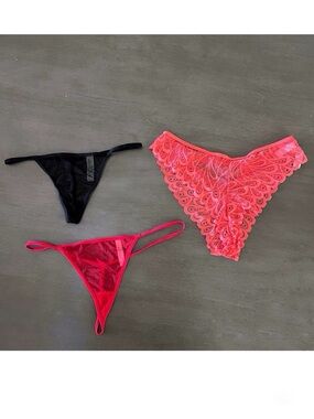 NEW Black Red oh la la cheri Mesh Peach Lace G-string Panty Set 3 Underwear L XL